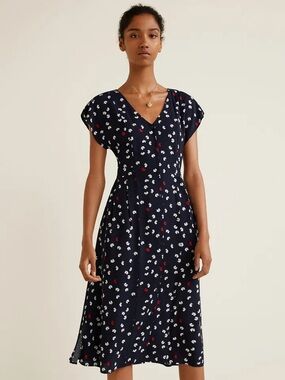 MANGO Women Navy Blue Printed Fit and Flare Dress Sz.M